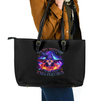Fire Witch Skull Leather Tote Bag In My Defense The Moon Was Full And I Was Left Unsupervided - Wonder Print Shop
