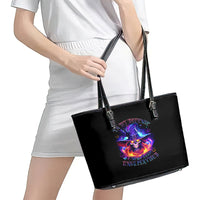 Fire Witch Skull Leather Tote Bag In My Defense The Moon Was Full And I Was Left Unsupervided - Wonder Print Shop