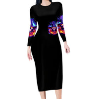 Fire Witch Skull Long Sleeve Bodycon Dress In My Defense The Moon Was Full And I Was Left Unsupervided - Wonder Print Shop