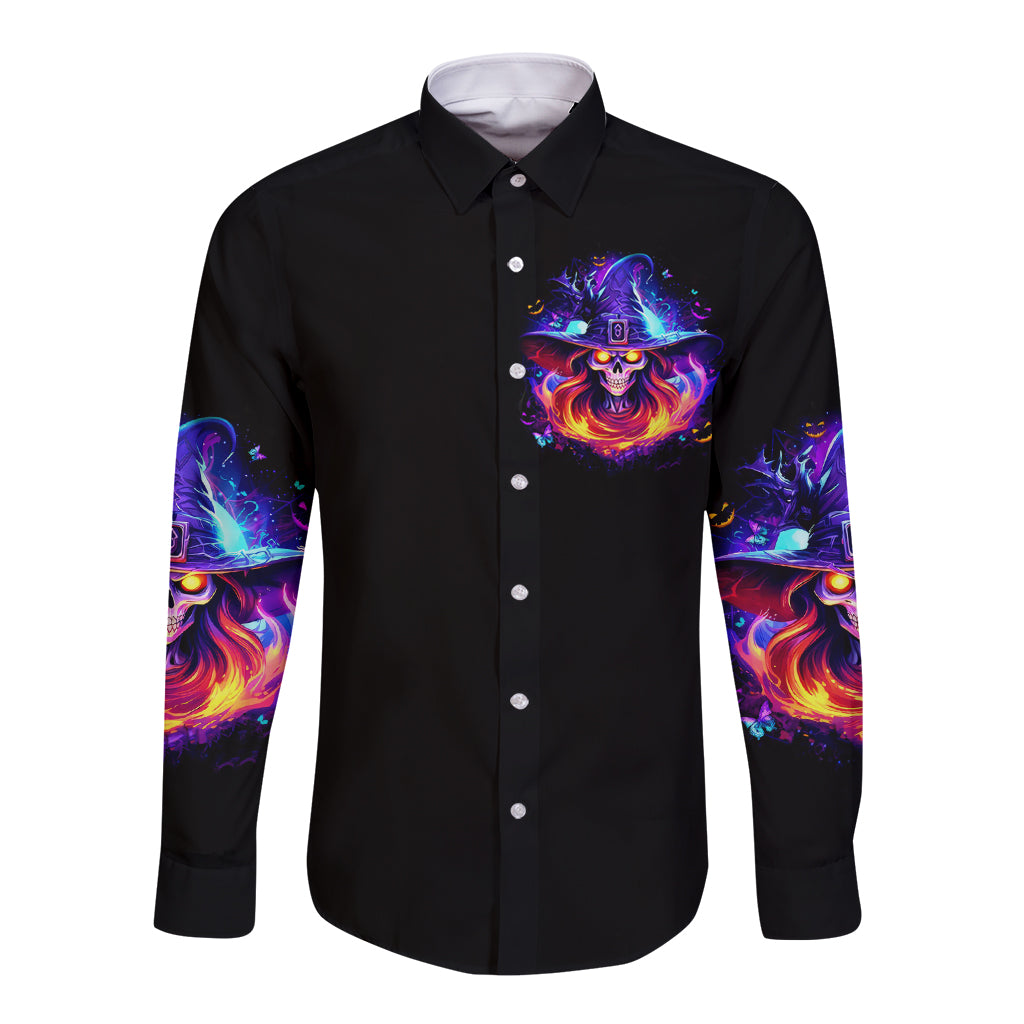 Fire Witch Skull Long Sleeve Button Shirt In My Defense The Moon Was Full And I Was Left Unsupervided - Wonder Print Shop