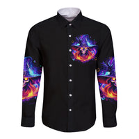 Fire Witch Skull Long Sleeve Button Shirt In My Defense The Moon Was Full And I Was Left Unsupervided - Wonder Print Shop