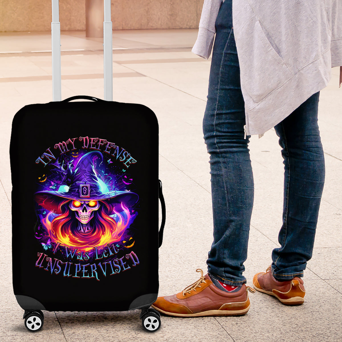 Fire Witch Skull Luggage Cover In My Defense The Moon Was Full And I Was Left Unsupervided - Wonder Print Shop