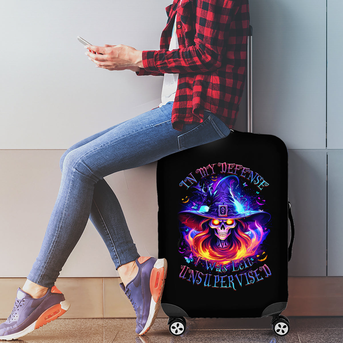 Fire Witch Skull Luggage Cover In My Defense The Moon Was Full And I Was Left Unsupervided - Wonder Print Shop