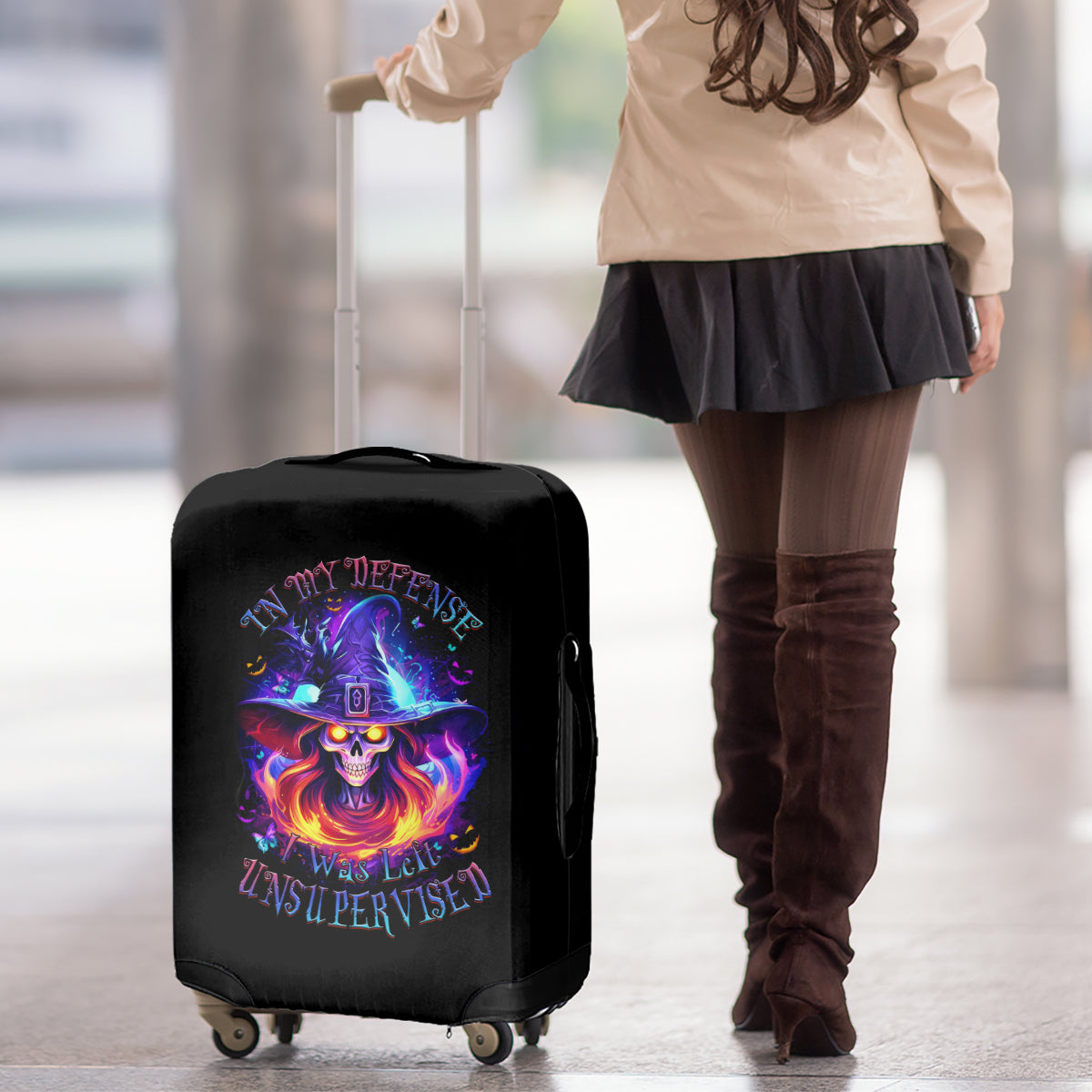 Fire Witch Skull Luggage Cover In My Defense The Moon Was Full And I Was Left Unsupervided - Wonder Print Shop