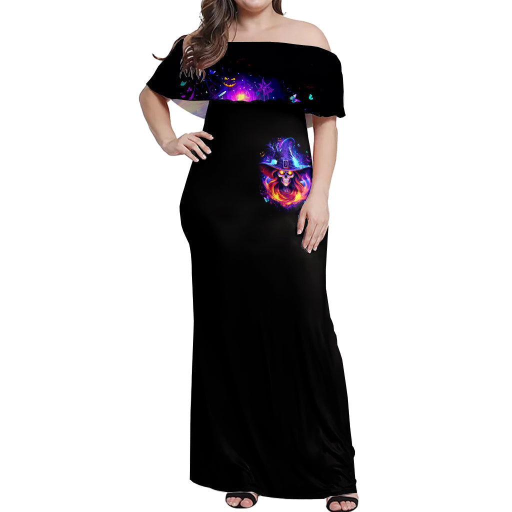 Fire Witch Skull Off Shoulder Maxi Dress In My Defense The Moon Was Full And I Was Left Unsupervided - Wonder Print Shop