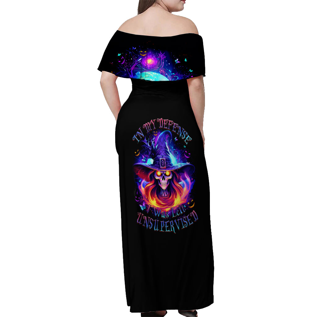 Fire Witch Skull Off Shoulder Maxi Dress In My Defense The Moon Was Full And I Was Left Unsupervided - Wonder Print Shop