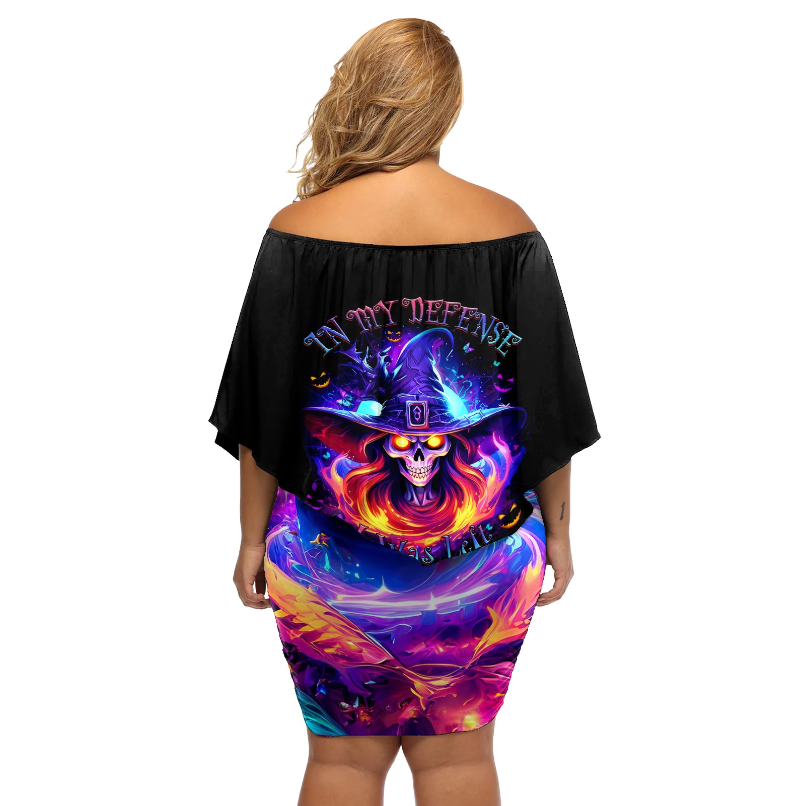 Fire Witch Skull Off Shoulder Short Dress In My Defense The Moon Was Full And I Was Left Unsupervided - Wonder Print Shop
