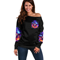Fire Witch Skull Off Shoulder Sweater In My Defense The Moon Was Full And I Was Left Unsupervided - Wonder Print Shop