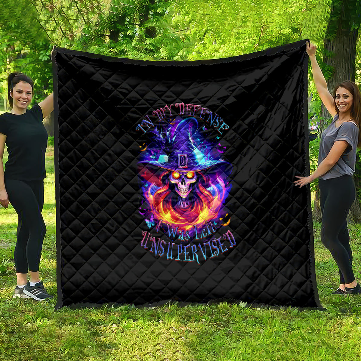Fire Witch Skull Quilt In My Defense The Moon Was Full And I Was Left Unsupervided - Wonder Print Shop