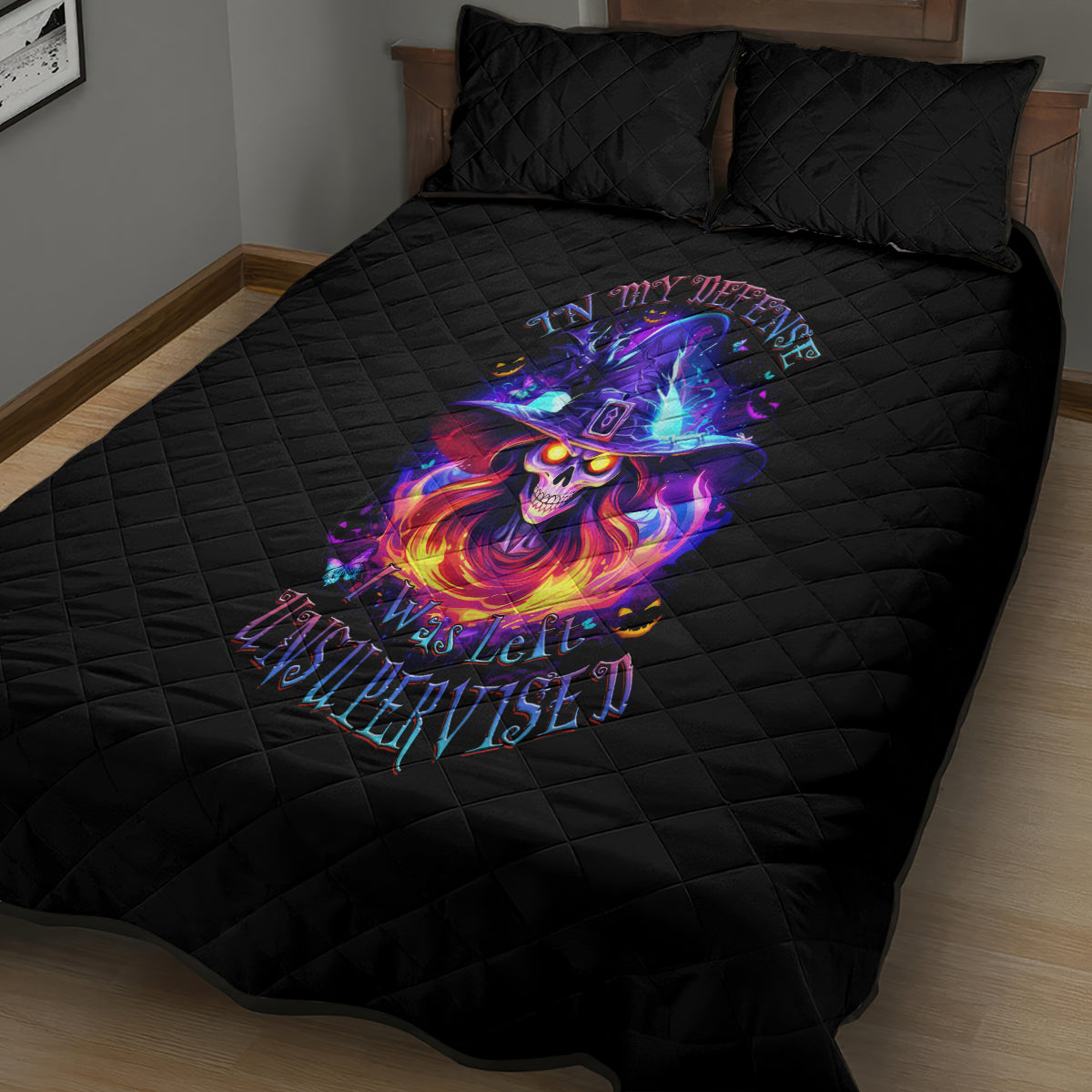 Fire Witch Skull Quilt Bed Set In My Defense The Moon Was Full And I Was Left Unsupervided - Wonder Print Shop