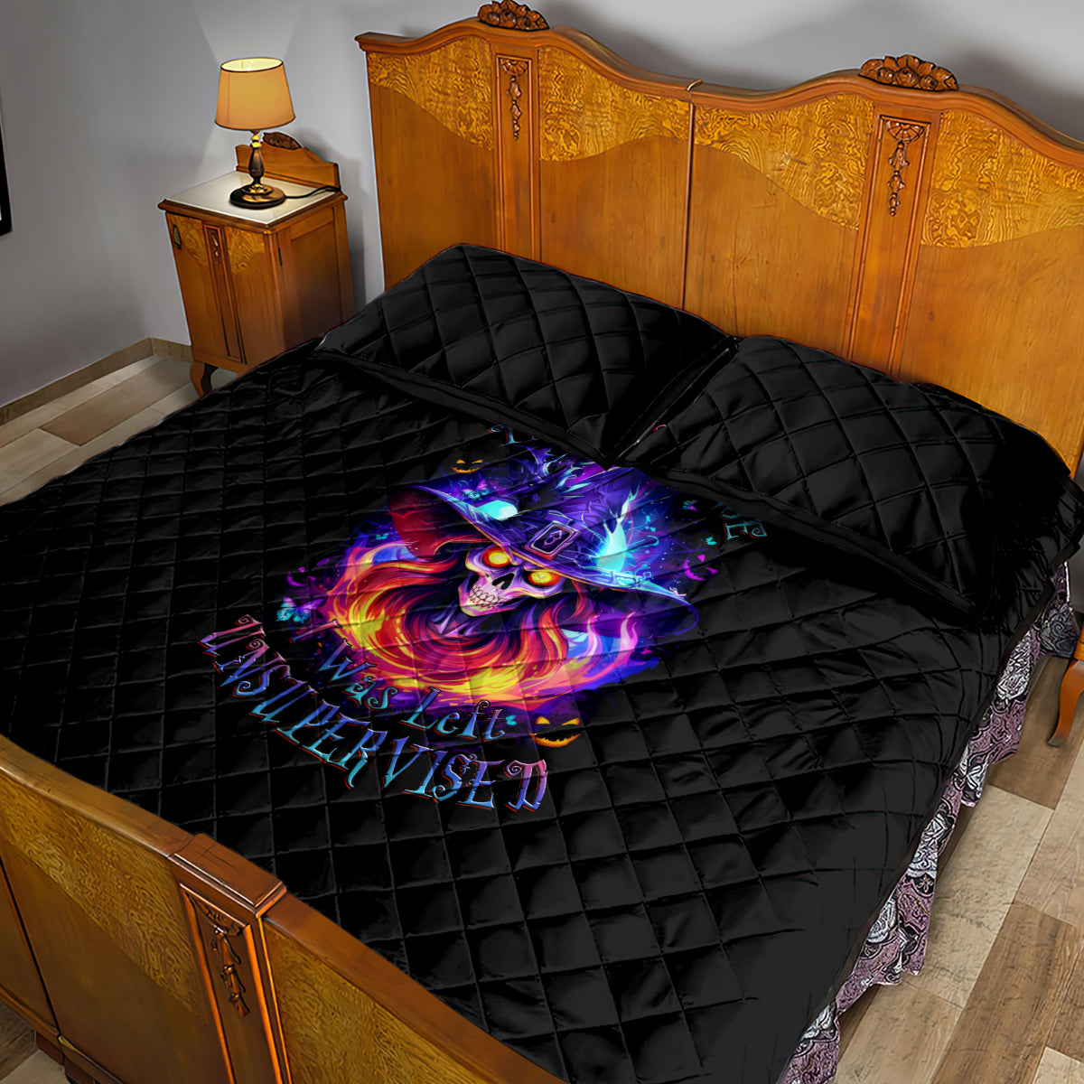 Fire Witch Skull Quilt Bed Set In My Defense The Moon Was Full And I Was Left Unsupervided - Wonder Print Shop
