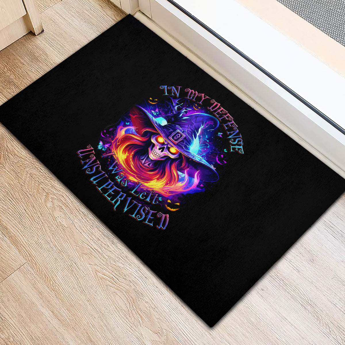 Fire Witch Skull Rubber Doormat In My Defense The Moon Was Full And I Was Left Unsupervided - Wonder Print Shop
