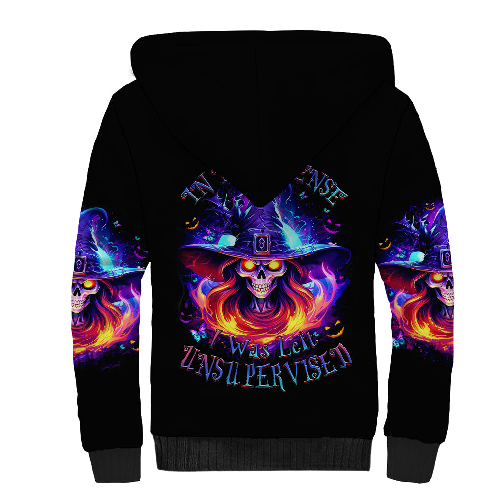 Fire Witch Skull Sherpa Hoodie In My Defense The Moon Was Full And I Was Left Unsupervided - Wonder Print Shop