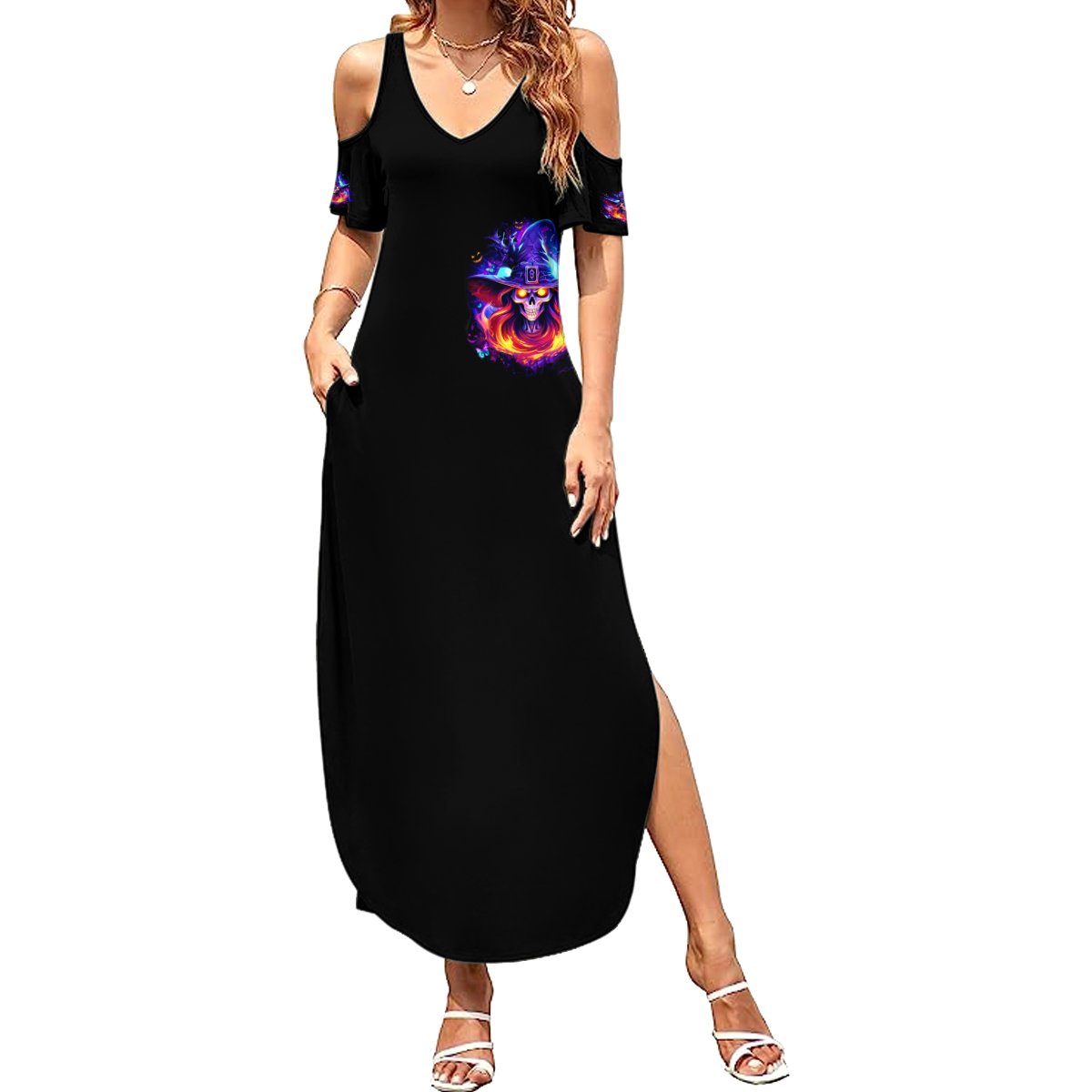 Fire Witch Skull Summer Maxi Dress In My Defense The Moon Was Full And I Was Left Unsupervided - Wonder Print Shop