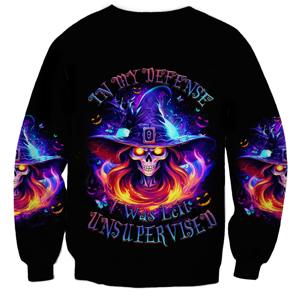 Fire Witch Skull Sweatshirt In My Defense The Moon Was Full And I Was Left Unsupervided - Wonder Print Shop