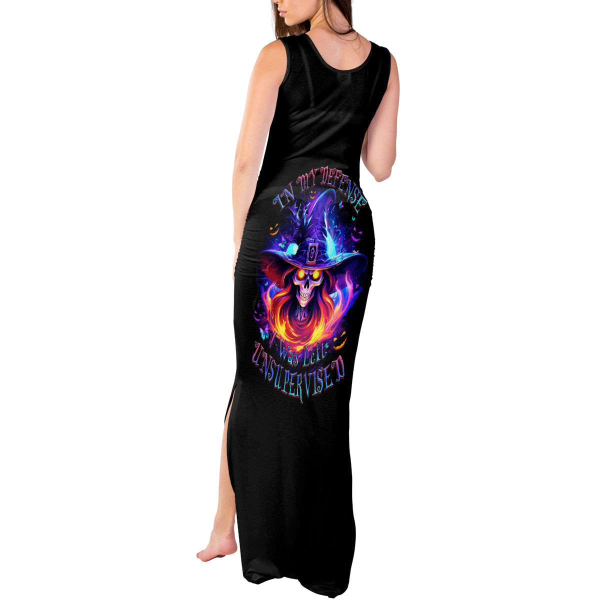 Fire Witch Skull Tank Maxi Dress In My Defense The Moon Was Full And I Was Left Unsupervided - Wonder Print Shop