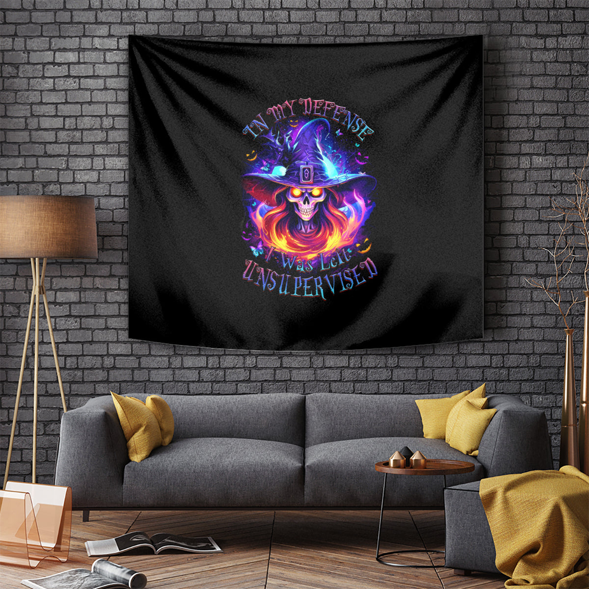 Fire Witch Skull Tapestry In My Defense The Moon Was Full And I Was Left Unsupervided - Wonder Print Shop