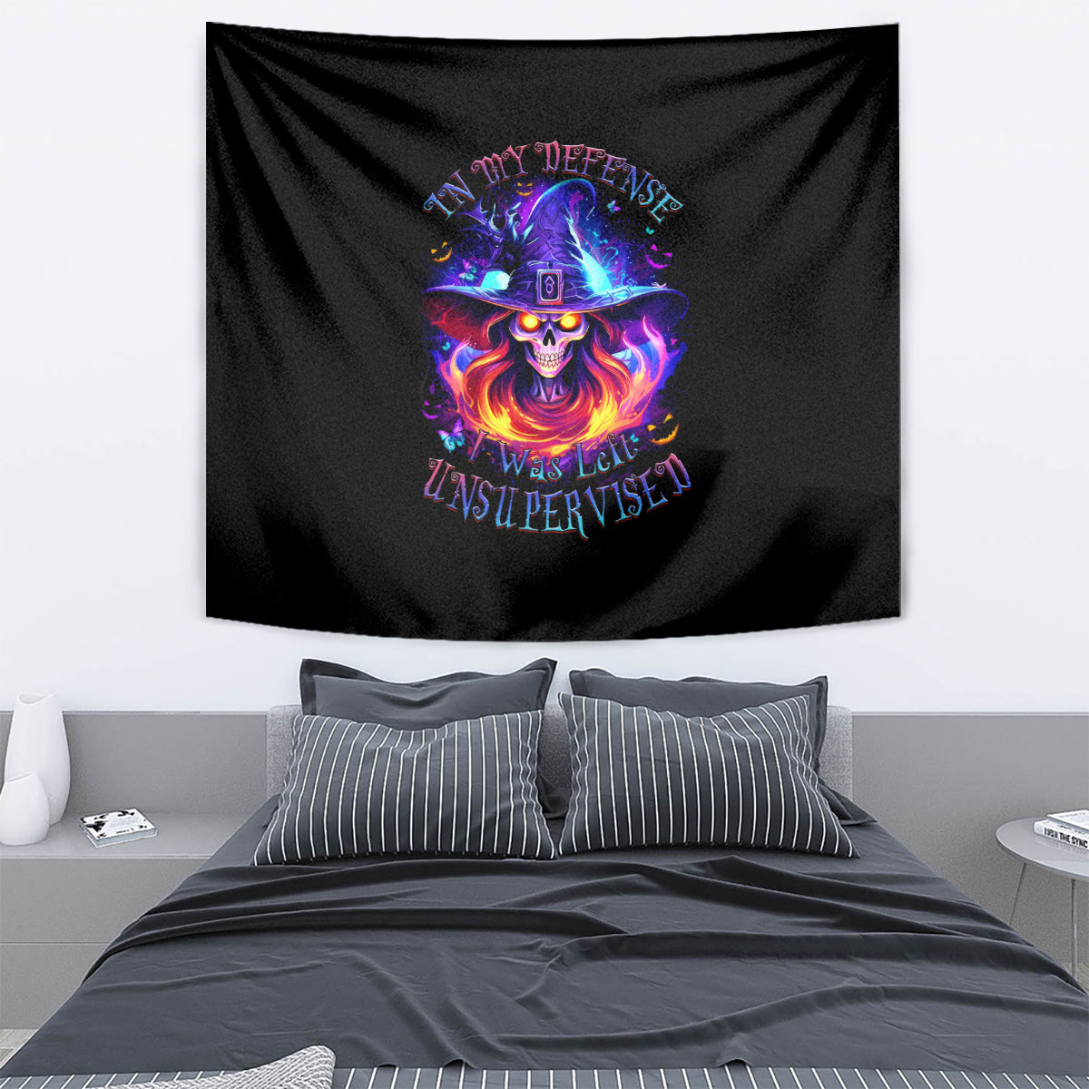 Fire Witch Skull Tapestry In My Defense The Moon Was Full And I Was Left Unsupervided - Wonder Print Shop