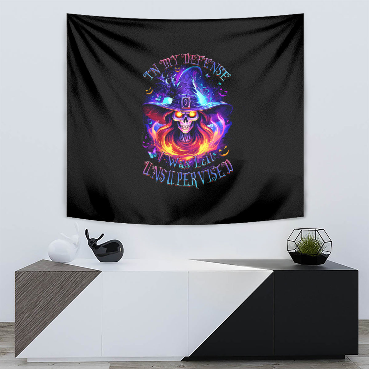 Fire Witch Skull Tapestry In My Defense The Moon Was Full And I Was Left Unsupervided - Wonder Print Shop