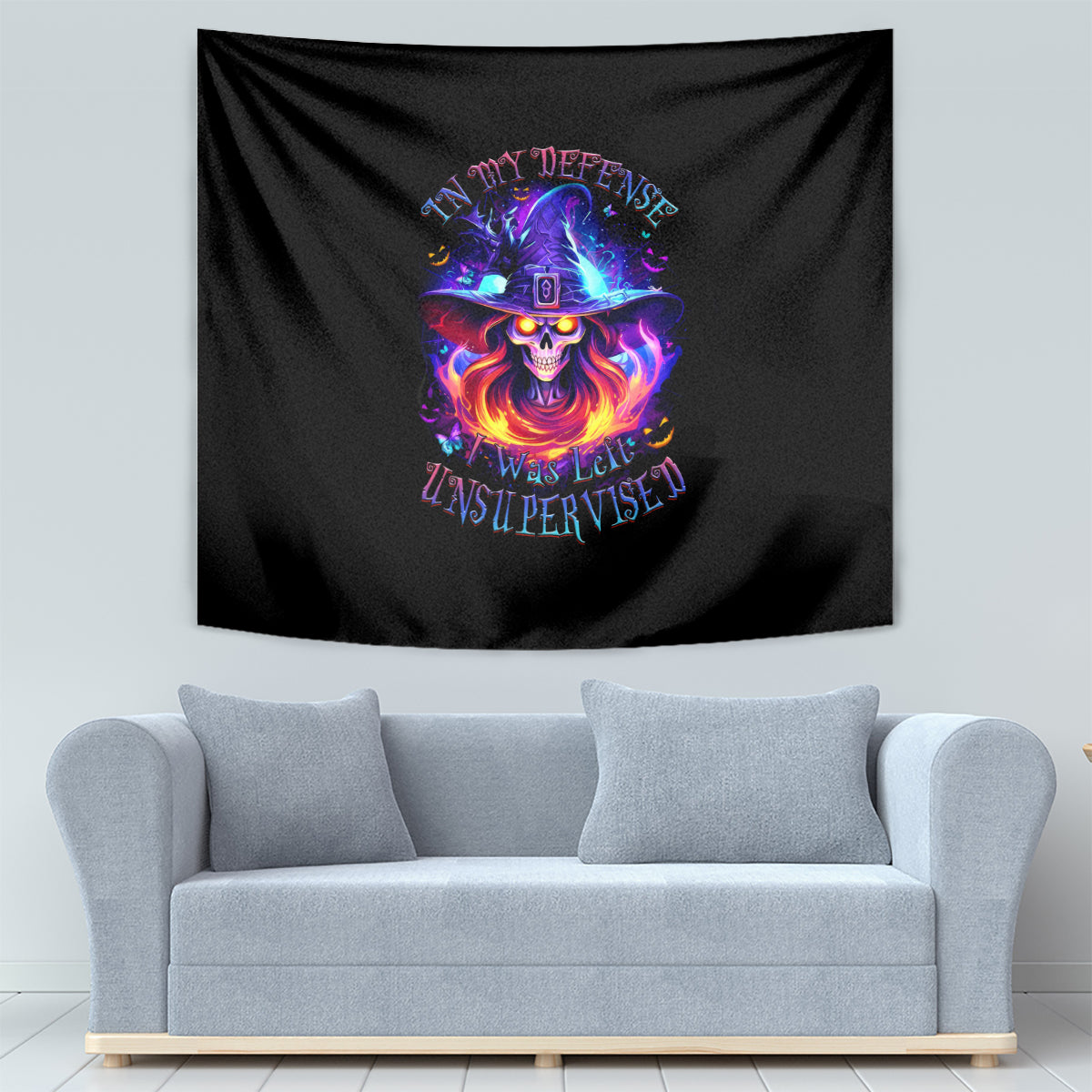 Fire Witch Skull Tapestry In My Defense The Moon Was Full And I Was Left Unsupervided - Wonder Print Shop