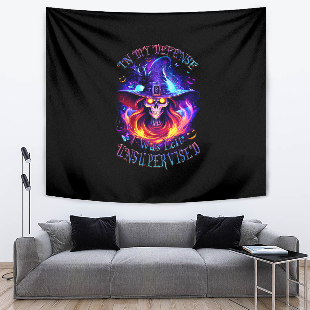 Fire Witch Skull Tapestry In My Defense The Moon Was Full And I Was Left Unsupervided - Wonder Print Shop