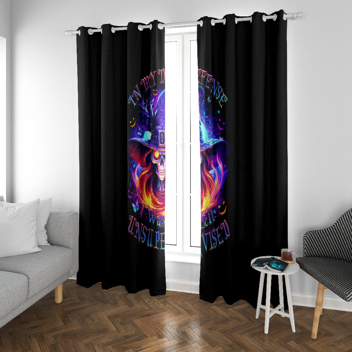 Fire Witch Skull Window Curtain In My Defense The Moon Was Full And I Was Left Unsupervided - Wonder Print Shop