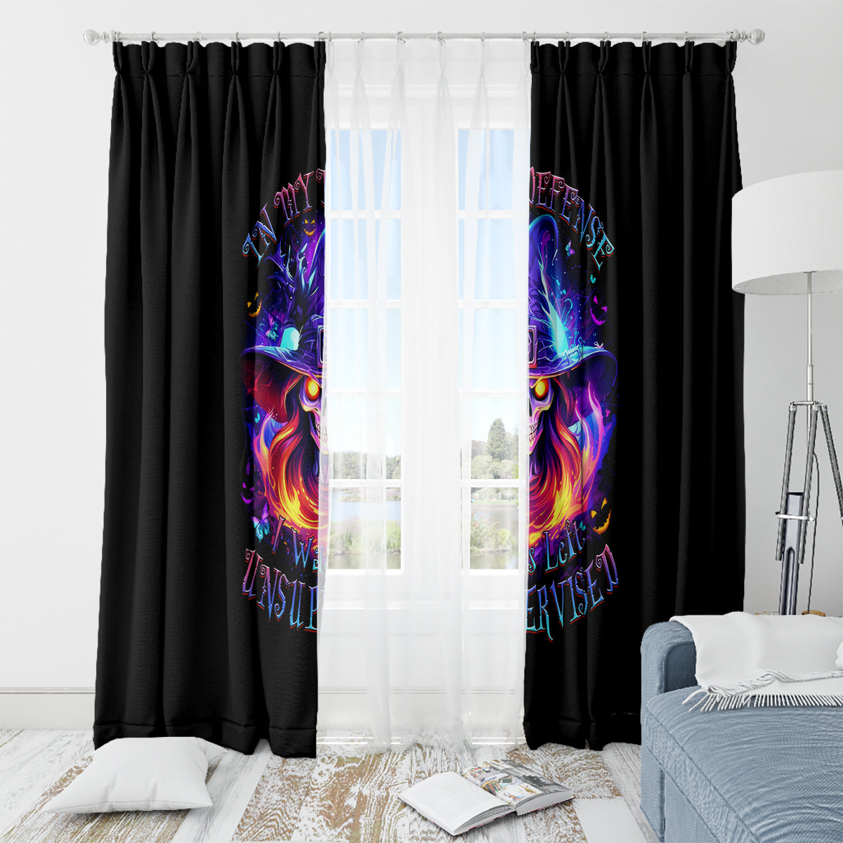 Fire Witch Skull Window Curtain In My Defense The Moon Was Full And I Was Left Unsupervided - Wonder Print Shop
