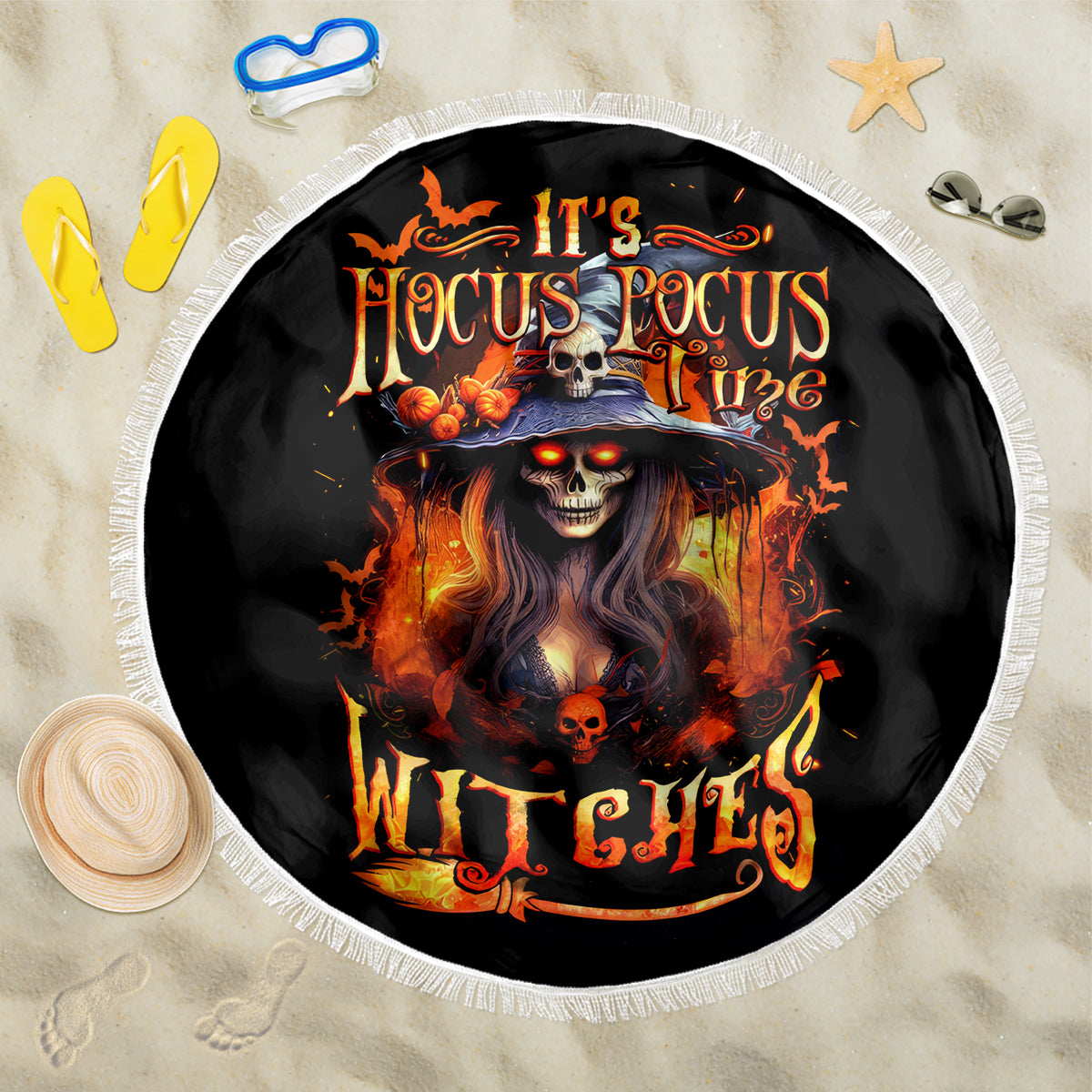 Witch Skull Beach Blanket It's Hocus Pocus Time Witches - Wonder Print Shop