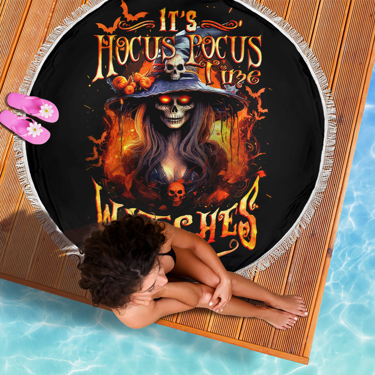 Witch Skull Beach Blanket It's Hocus Pocus Time Witches - Wonder Print Shop