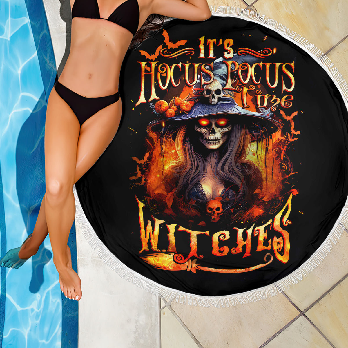 Witch Skull Beach Blanket It's Hocus Pocus Time Witches - Wonder Print Shop