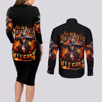 Witch Skull Couples Matching Long Sleeve Bodycon Dress and Long Sleeve Button Shirt It's Hocus Pocus Time Witches - Wonder Print Shop