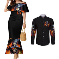 Witch Skull Couples Matching Mermaid Dress and Long Sleeve Button Shirt It's Hocus Pocus Time Witches DT01