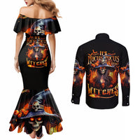 Witch Skull Couples Matching Mermaid Dress and Long Sleeve Button Shirt It's Hocus Pocus Time Witches DT01