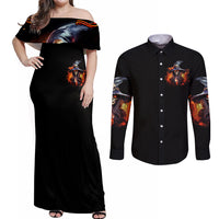 Witch Skull Couples Matching Off Shoulder Maxi Dress and Long Sleeve Button Shirt It's Hocus Pocus Time Witches - Wonder Print Shop