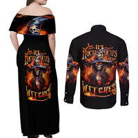 Witch Skull Couples Matching Off Shoulder Maxi Dress and Long Sleeve Button Shirt It's Hocus Pocus Time Witches - Wonder Print Shop