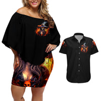 Witch Skull Couples Matching Off Shoulder Short Dress and Hawaiian Shirt It's Hocus Pocus Time Witches - Wonder Print Shop