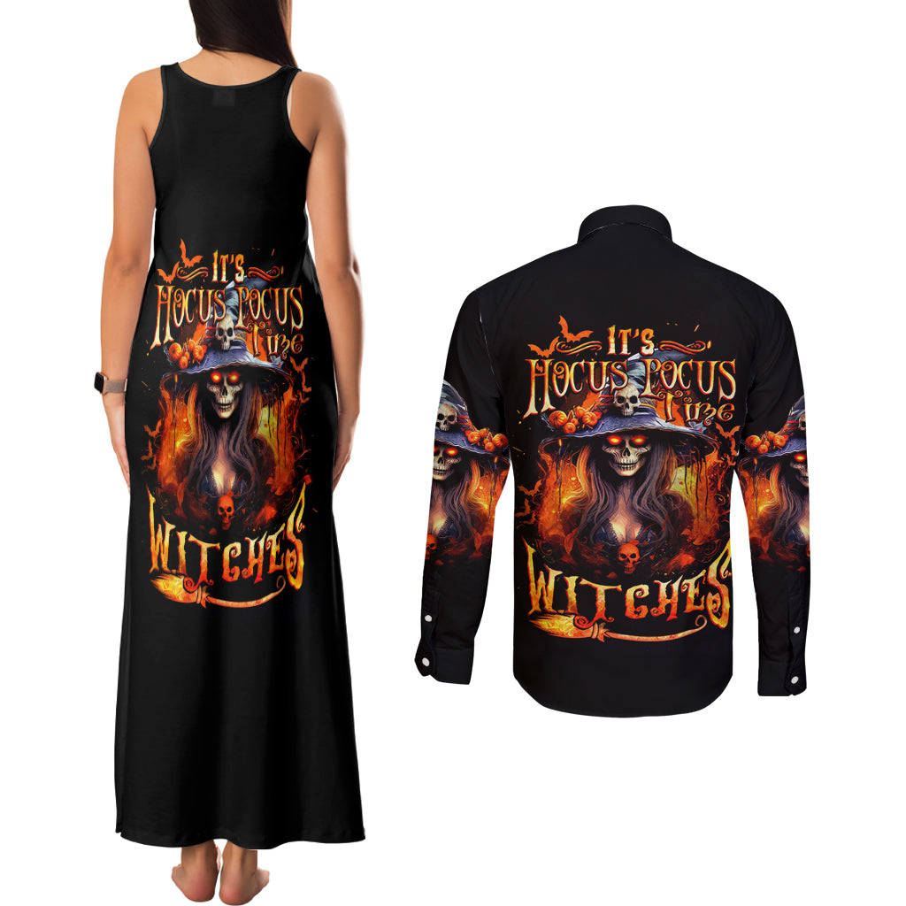 Witch Skull Couples Matching Tank Maxi Dress and Long Sleeve Button Shirt It's Hocus Pocus Time Witches - Wonder Print Shop