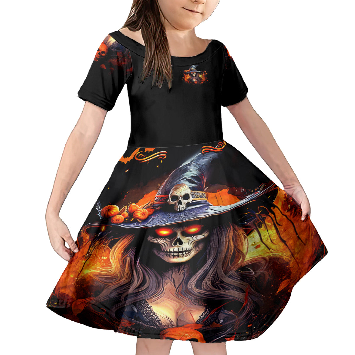 Witch Skull Family Matching Off Shoulder Maxi Dress and Hawaiian Shirt It's Hocus Pocus Time Witches - Wonder Print Shop