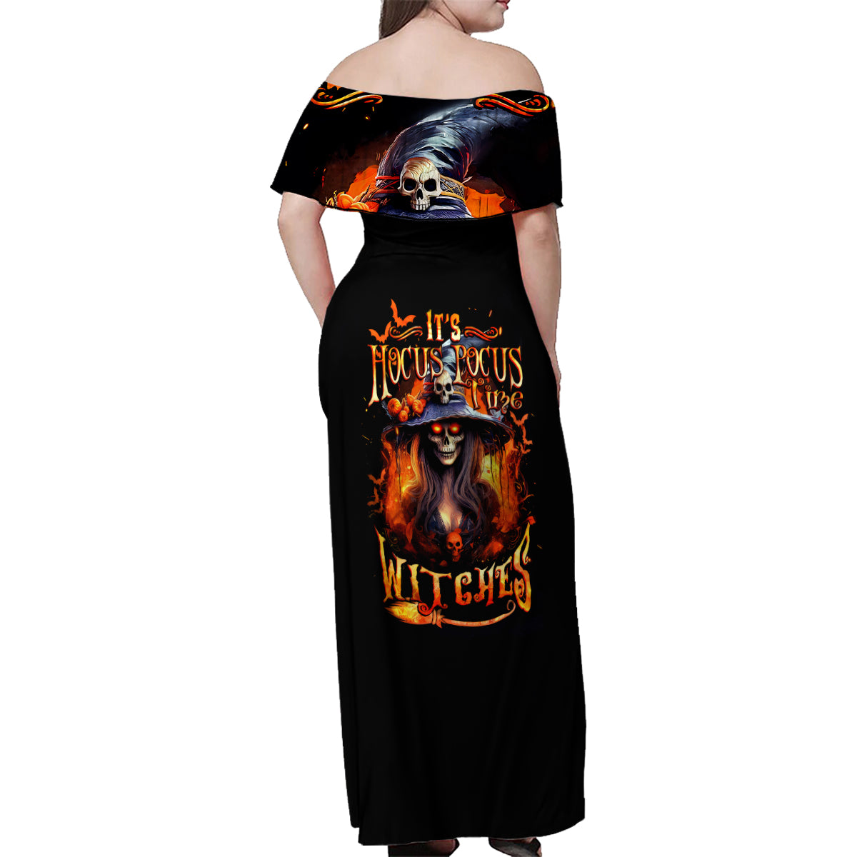 Witch Skull Family Matching Off Shoulder Maxi Dress and Hawaiian Shirt It's Hocus Pocus Time Witches - Wonder Print Shop