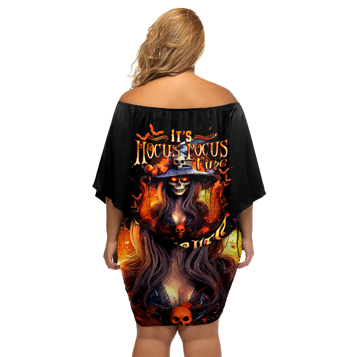 Witch Skull Family Matching Off Shoulder Short Dress and Hawaiian Shirt It's Hocus Pocus Time Witches - Wonder Print Shop