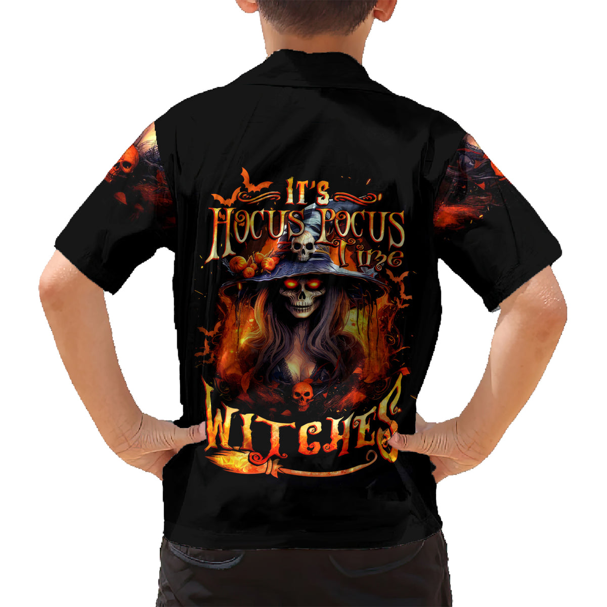 Witch Skull Family Matching Short Sleeve Bodycon Dress and Hawaiian Shirt It's Hocus Pocus Time Witches - Wonder Print Shop