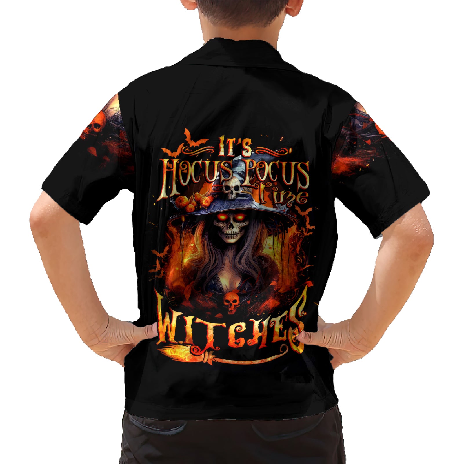 Witch Skull Kid Hawaiian Shirt It's Hocus Pocus Time Witches - Wonder Print Shop