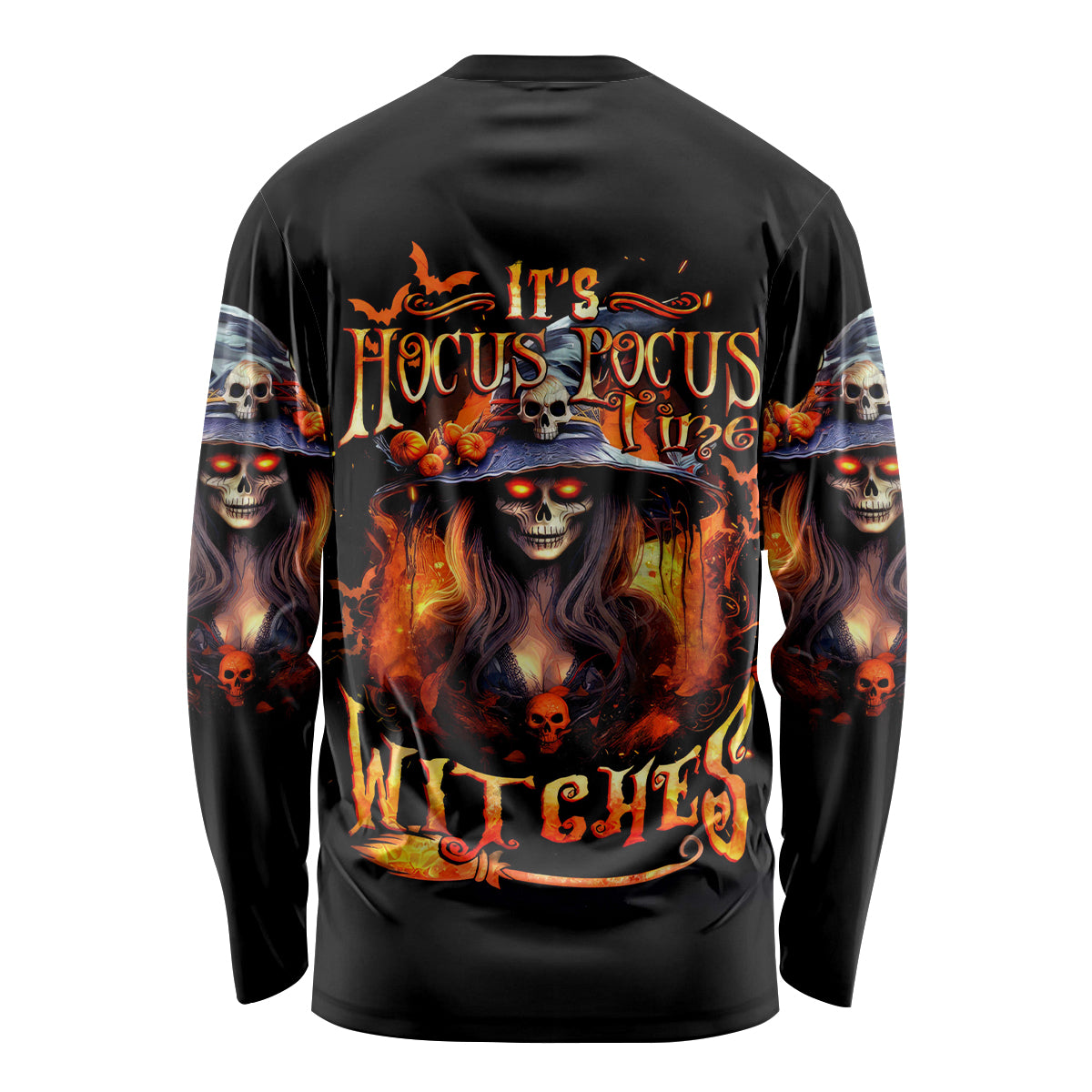 Witch Skull Long Sleeve Shirt It's Hocus Pocus Time Witches - Wonder Print Shop