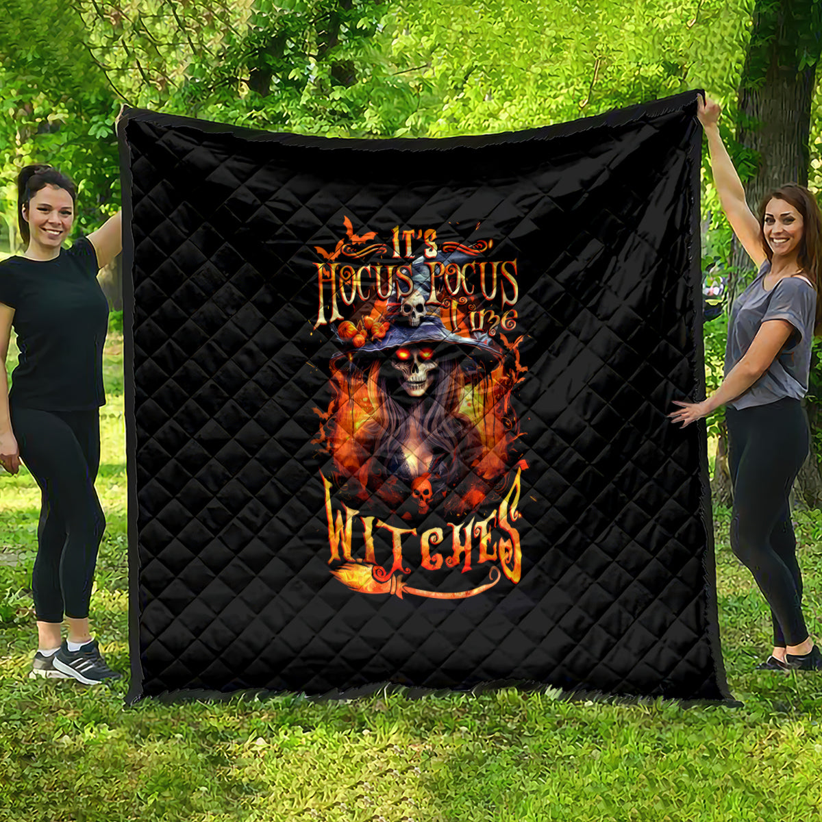 Witch Skull Quilt It's Hocus Pocus Time Witches - Wonder Print Shop