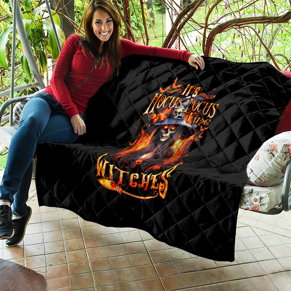 Witch Skull Quilt It's Hocus Pocus Time Witches - Wonder Print Shop