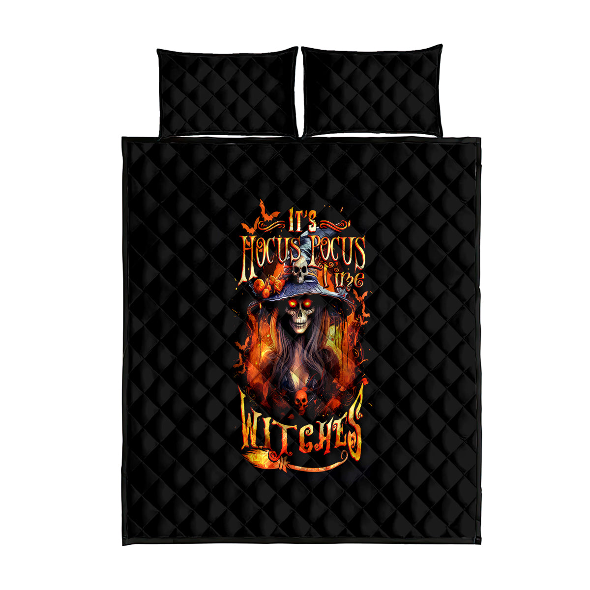 Witch Skull Quilt Bed Set It's Hocus Pocus Time Witches - Wonder Print Shop