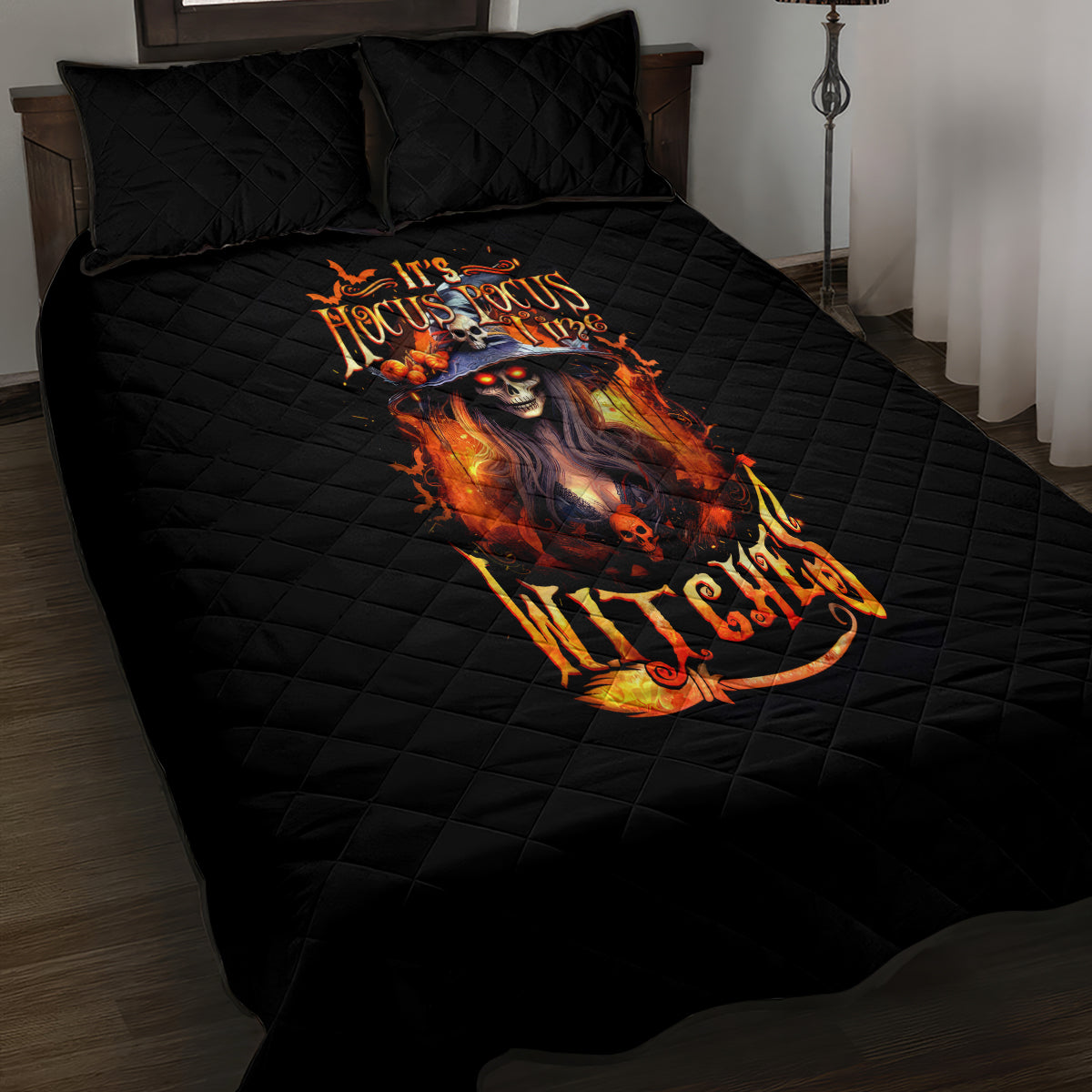 Witch Skull Quilt Bed Set It's Hocus Pocus Time Witches - Wonder Print Shop