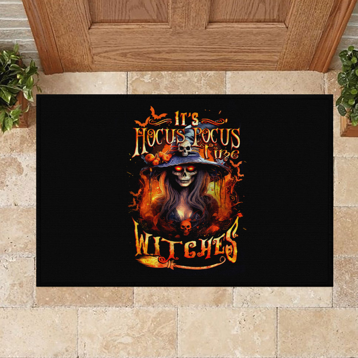 Witch Skull Rubber Doormat It's Hocus Pocus Time Witches - Wonder Print Shop