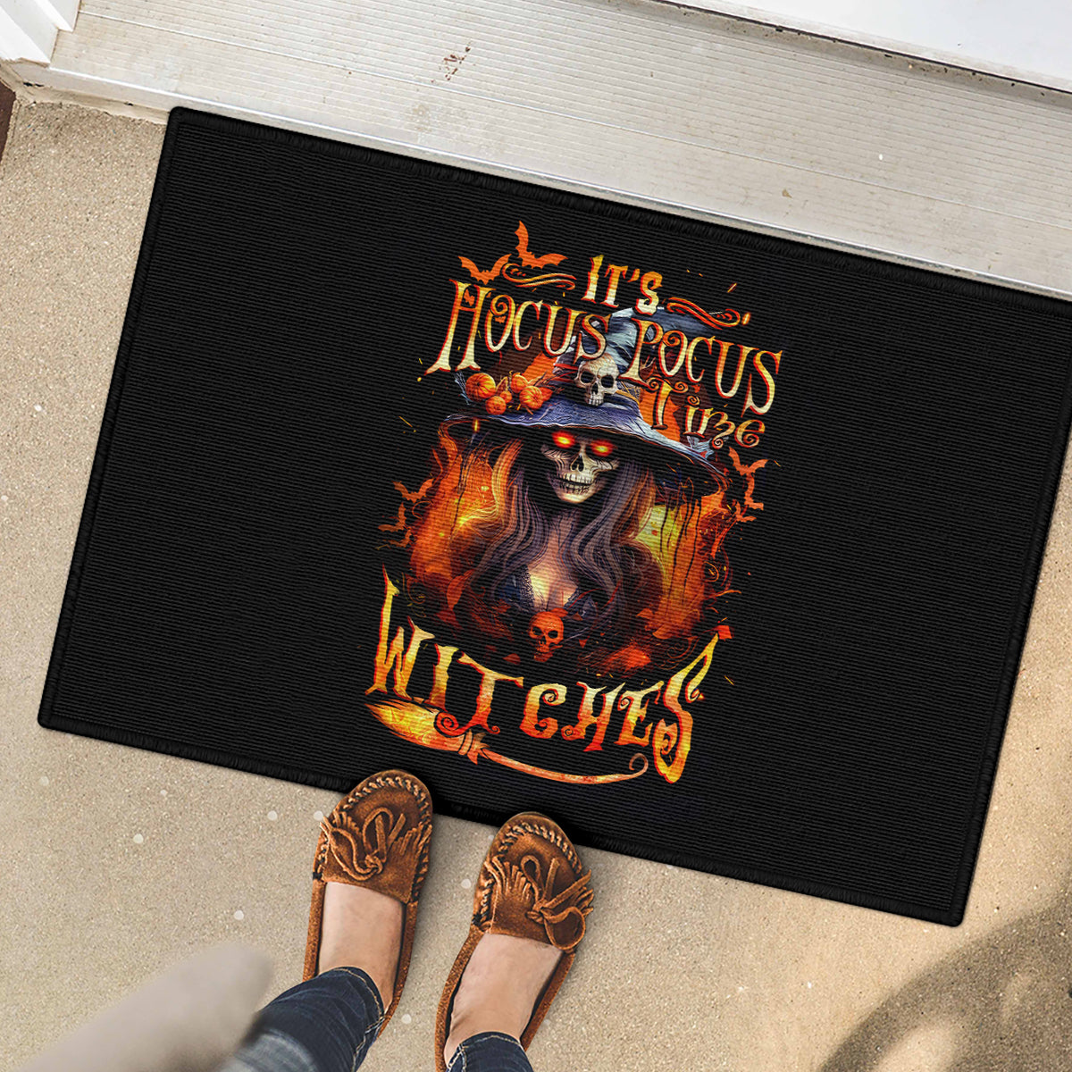Witch Skull Rubber Doormat It's Hocus Pocus Time Witches - Wonder Print Shop