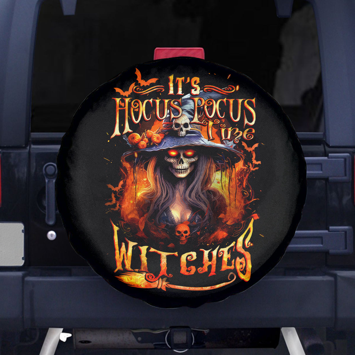 Witch Skull Spare Tire Cover It's Hocus Pocus Time Witches - Wonder Print Shop